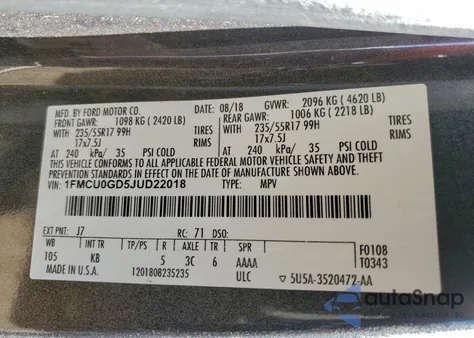 2018 Ford Escape Se from USA, damaged, VIN 1FMCU0GD5JUD22018